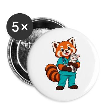 Tierarzt Red Panda hält ein Kätzchen - Buttons groß 56 mm (5er Pack) - Weiß - Vorne