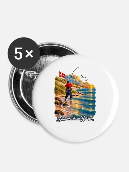 Dänemark im Herzen Küstenfischer - Buttons groß 56 mm (5er Pack) - Weiß