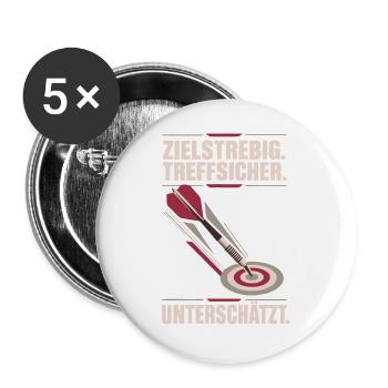 Unterschätzt Dartspieler Pfeil im Ziel Weinrot - Buttons groß 56 mm (5er Pack) - Weiß - Vorne