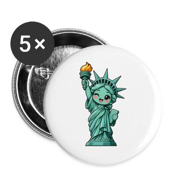 Freiheitsstatue Kawaii Style – New York - Buttons groß 56 mm (5er Pack) - Weiß - Vorne