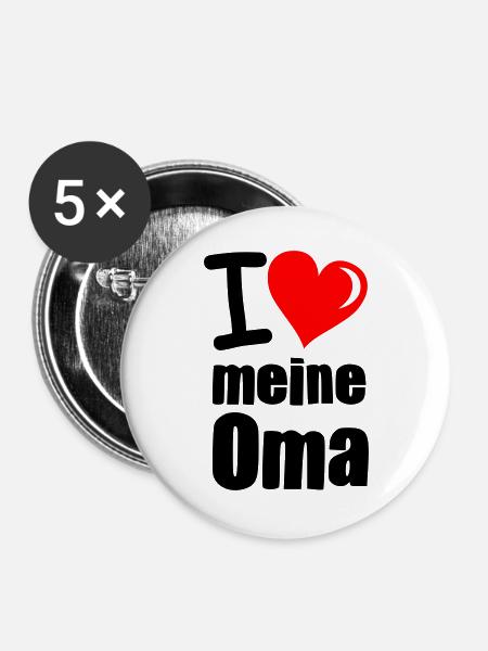 I Love meine Oma - Buttons groß 56 mm (5er Pack) - Weiß