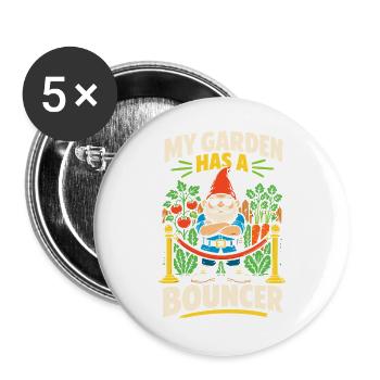 Gartenzwerg – My Garden Has a Bouncer - Buttons groß 56 mm (5er Pack) - Weiß - Vorne