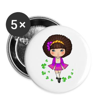 Süßes irisches Tänzermädchen im lila Kleid - Buttons groß 56 mm (5er Pack) - Weiß - Vorne