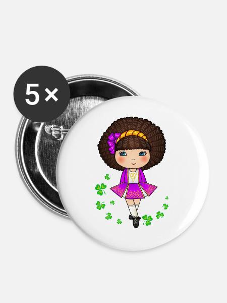 Süßes irisches Tänzermädchen im lila Kleid - Buttons groß 56 mm (5er Pack) - Weiß
