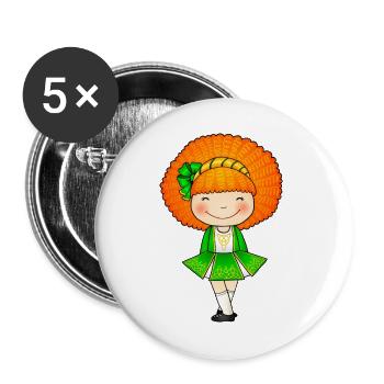 Süßes irisches Tänzermädchen im grünen Kleid - Buttons groß 56 mm (5er Pack) - Weiß - Vorne