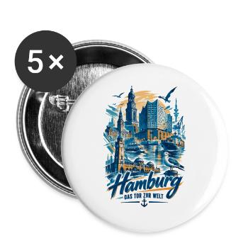 Hamburg Silhouette – Das Tor zur Welt Design - Buttons groß 56 mm (5er Pack) - Weiß - Vorne
