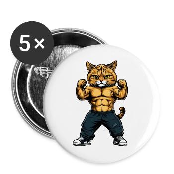 Katzen Fitness / Trainer Katze - Buttons groß 56 mm (5er Pack) - Weiß - Vorne