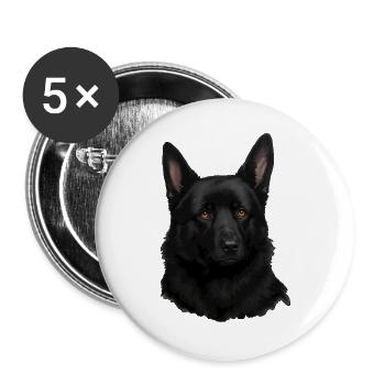 Schwarzer Schäferhund Kopf Portrait - Buttons groß 56 mm (5er Pack) - Weiß - Vorne