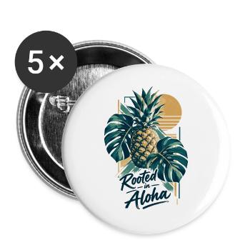 Minimalistische Monstera & Ananas: Aloha Vibe - Buttons groß 56 mm (5er Pack) - Weiß - Vorne