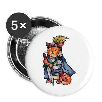 Katzenritter des Mutes - Buttons groß 56 mm (5er Pack) - Weiß - Vorne