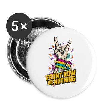 Front Row or Nothing – Rock Pride Handzeichen - Buttons groß 56 mm (5er Pack) - Weiß - Vorne
