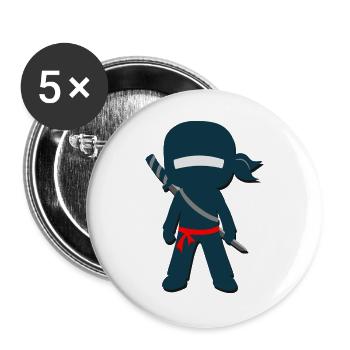 Ninja mit Schwert - Buttons groß 56 mm (5er Pack) - Weiß - Vorne