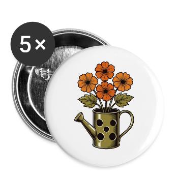 Herbstblumen in der Gießkanne - Buttons groß 56 mm (5er Pack) - Weiß - Vorne