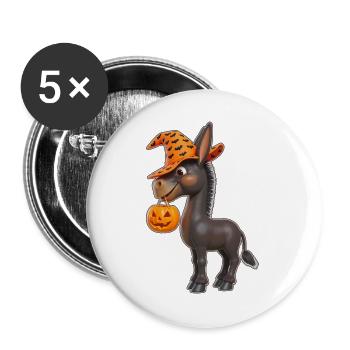 Süßer Halloween Esel mit Kürbis - Buttons groß 56 mm (5er Pack) - Weiß - Vorne