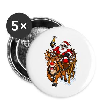 Nikolaus mit Rentier-lustiger Weihnachtmann & Bier - Buttons groß 56 mm (5er Pack) - Weiß - Vorne