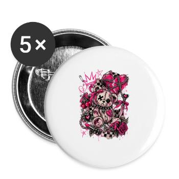 Neon-genähter Bär mit Stachelherz - Buttons groß 56 mm (5er Pack) - Weiß - Vorne