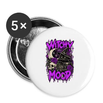 Hexen-Mond-Katze - Buttons groß 56 mm (5er Pack) - Weiß - Vorne