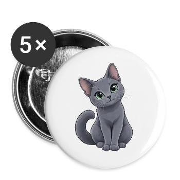Russisch Blau Kawaii Style – Süße Katze - Buttons groß 56 mm (5er Pack) - Weiß - Vorne