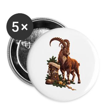 Alpensteinbock mit festlichem Sternenstiefel - Buttons groß 56 mm (5er Pack) - Weiß - Vorne