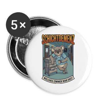 Schichtdemenz Pflege – Welches Zimmer war das? - Buttons groß 56 mm (5er Pack) - Weiß - Vorne