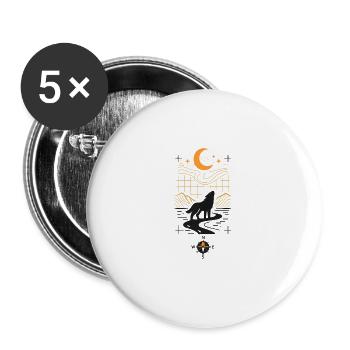 Mondnacht Wolf am Fluss - Buttons groß 56 mm (5er Pack) - Weiß - Vorne