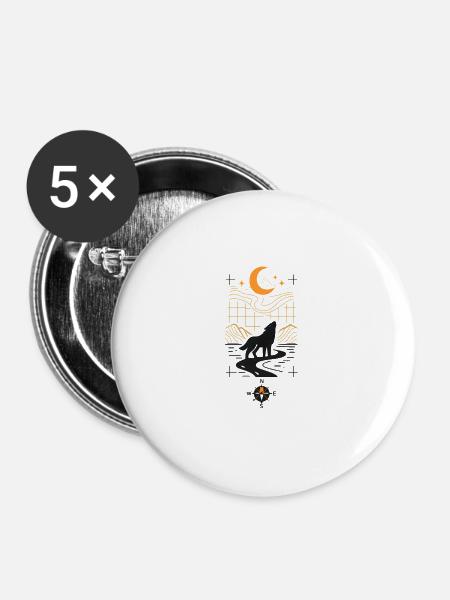 Mondnacht Wolf am Fluss - Buttons groß 56 mm (5er Pack) - Weiß