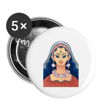 Hexe mit menschlichen Ohrringen und Halskette - Buttons groß 56 mm (5er Pack) - Weiß - Vorne