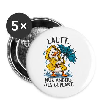 Lustige Ente – Anders als geplant - Buttons groß 56 mm (5er Pack) - Weiß - Vorne