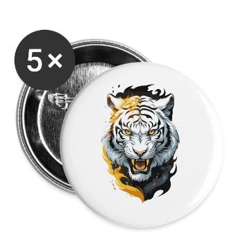 Flammen-Tiger Weißer Krieger - Buttons groß 56 mm (5er Pack) - Weiß - Vorne