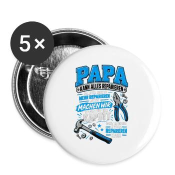 Papa kann alles reparieren – Handwerker Humor - Buttons groß 56 mm (5er Pack) - Weiß - Vorne