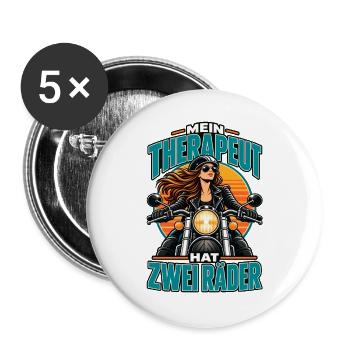 Mein Therapeut Hat Zwei Räder - Buttons groß 56 mm (5er Pack) - Weiß - Vorne