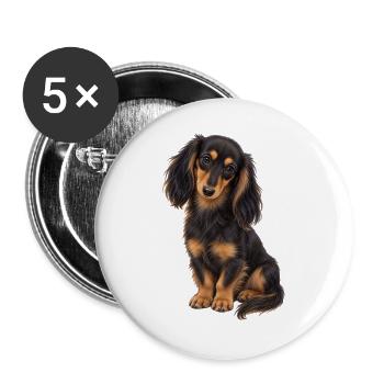 Schwarz-beigefarbener Dackel - Buttons groß 56 mm (5er Pack) - Weiß - Vorne