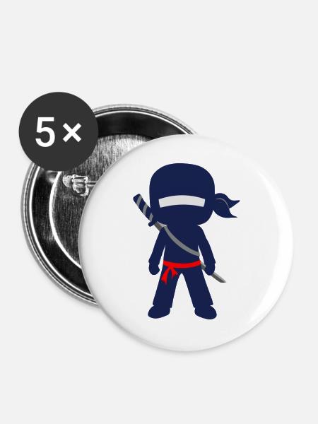 Ninja mit Schwert und Bandana - Buttons groß 56 mm (5er Pack) - Weiß