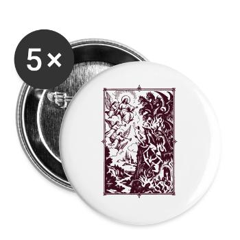Ritterszene und Drachen im Rahmen - Buttons groß 56 mm (5er Pack) - Weiß - Vorne