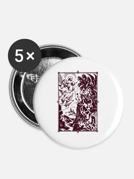 Ritterszene und Drachen im Rahmen - Buttons groß 56 mm (5er Pack) - Weiß