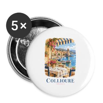 Collioure Seaside Cafe Dreams in Frankreich - Buttons groß 56 mm (5er Pack) - Weiß - Vorne