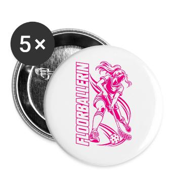 Floorball Powerfrau - Buttons groß 56 mm (5er Pack) - Weiß - Vorne