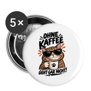 Katzencool Kaffee mit Sonnenbrille - Buttons groß 56 mm (5er Pack) - Weiß - Vorne