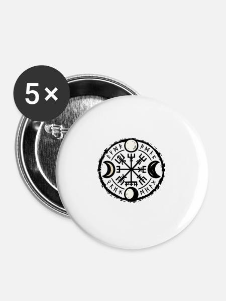 Mondrunen Kompass mit Mondphasen - Buttons groß 56 mm (5er Pack) - Weiß