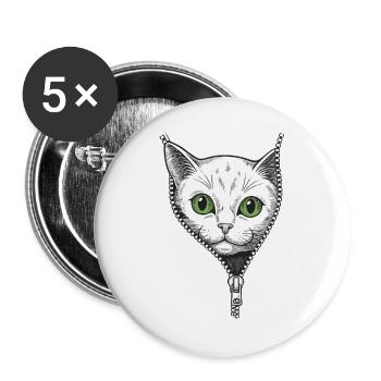 Kätzchen, das hinter einem offenen Sweatshirt hervorschaut - Buttons groß 56 mm (5er Pack) - Weiß - Vorne