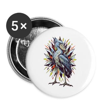 Schuhschnabel mit geometrischer Funkenblüte - Buttons groß 56 mm (5er Pack) - Weiß - Vorne