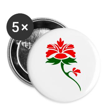 Rote Blume im Grünblatt Design - Buttons groß 56 mm (5er Pack) - Weiß - Vorne