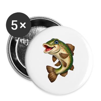 Fröhlicher Regenbogenlachs Cartoon - Buttons groß 56 mm (5er Pack) - Weiß - Vorne