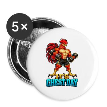 Es ist Brusttag – Muscular Rooster Gym Workout - Buttons groß 56 mm (5er Pack) - Weiß - Vorne