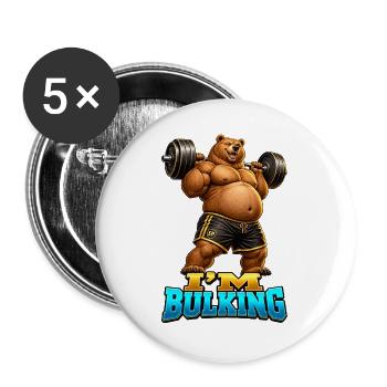 Muscular Bear I'M BULK – Fitness-Stimmung - Buttons groß 56 mm (5er Pack) - Weiß - Vorne