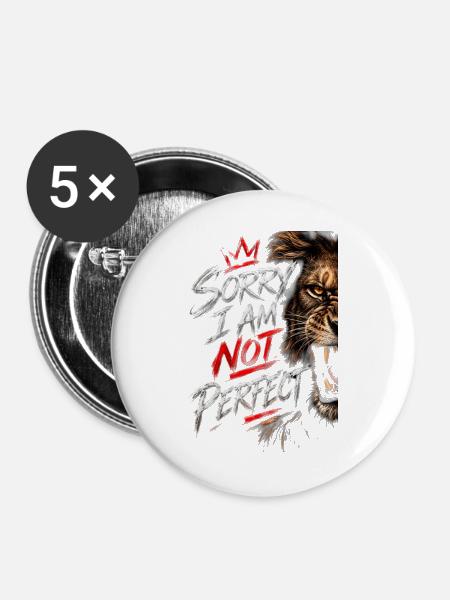 Nicht perfekte Tigerbürsten-Grafik - Buttons groß 56 mm (5er Pack) - Weiß