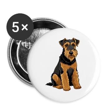 Airedale Terrier-Hund - Buttons groß 56 mm (5er Pack) - Weiß - Vorne