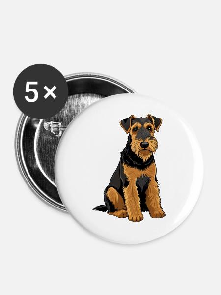 Airedale Terrier-Hund - Buttons groß 56 mm (5er Pack) - Weiß