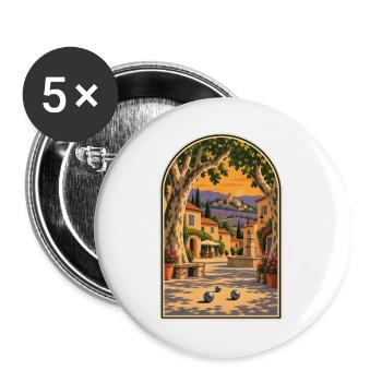 Dorf Provence-Plakat mit Petanque-Kugeln - Buttons groß 56 mm (5er Pack) - Weiß - Vorne