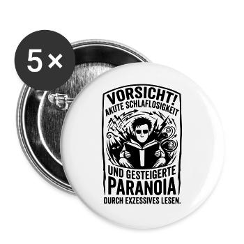 Thriller Leser Schlaflos Paranoia - Buttons groß 56 mm (5er Pack) - Weiß - Vorne